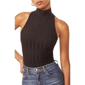 Reformation Isabel Mock Neck Sleeveless Ribbed Black Bodysuit - Like New!